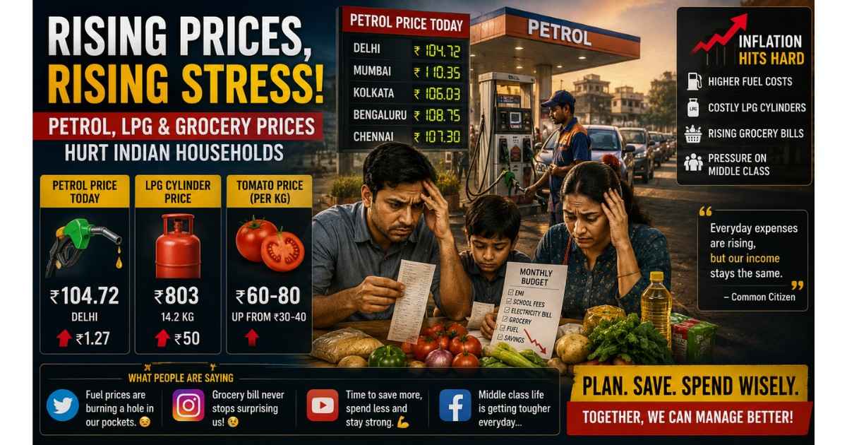 Petrol price today board at fuel station as Indian families worry about inflation and grocery price rise