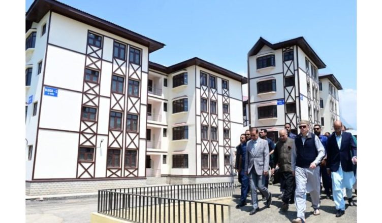 Omar Abdullah inaugurating 368 residential housing units for government employees at Sempora Pampore Jammu and Kashmir
