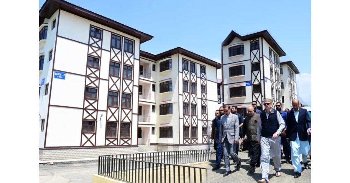 Omar Abdullah inaugurating 368 residential housing units for government employees at Sempora Pampore Jammu and Kashmir