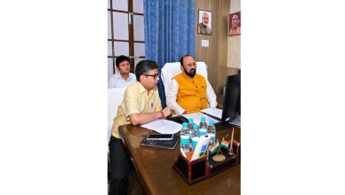 “UP Higher Education Minister Yogendra Upadhyay addressing officials during a video conference on fuel conservation and environmental protection initiatives”