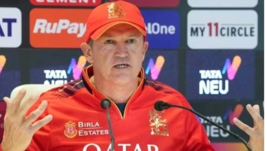 “RCB head coach Andy Flower reacts during IPL 2026 match against Mumbai Indians in Raipur”