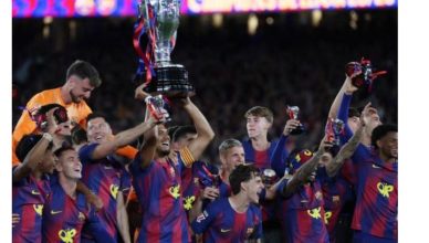 “Barcelona players celebrate winning the 2025–26 La Liga title after defeating Real Madrid 2–0 at Camp Nou”