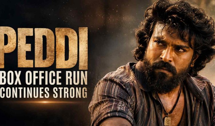 Ram Charan in a promotional still from Peddi as the film continues its strong theatrical run and attracts audiences across multiple regions.