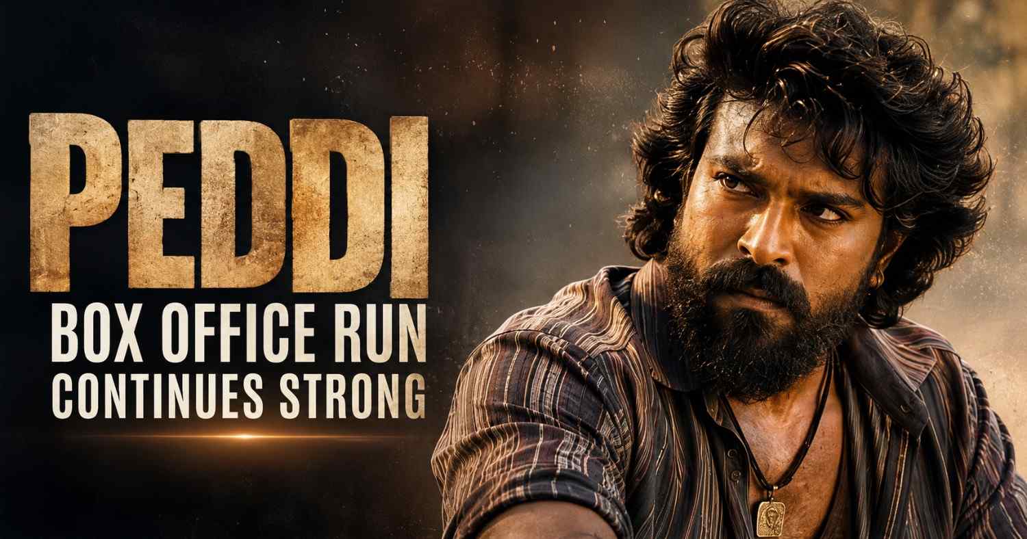 Ram Charan in a promotional still from Peddi as the film continues its strong theatrical run and attracts audiences across multiple regions.