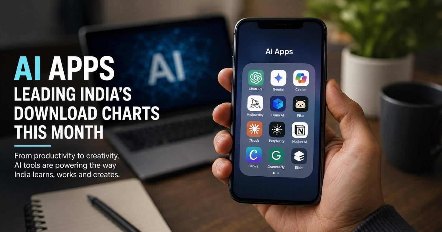 Smartphone displaying popular AI applications as artificial intelligence tools dominate app downloads across India this month.
