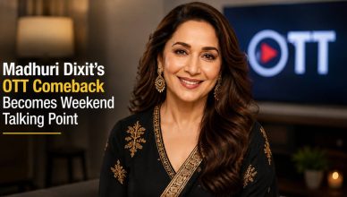 Madhuri Dixit during a promotional appearance as discussions around her latest OTT comeback gain momentum among viewers and entertainment audiences.
