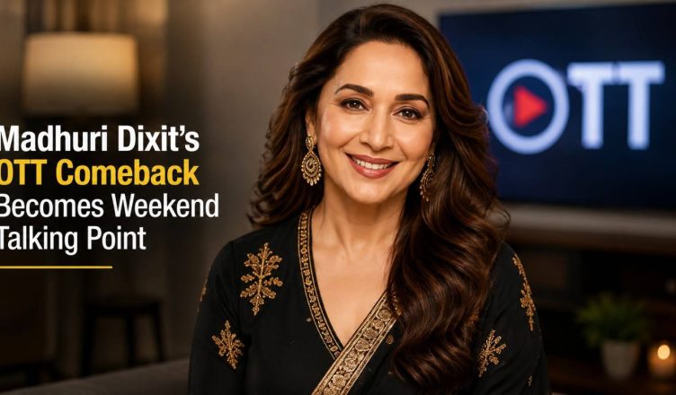 Madhuri Dixit during a promotional appearance as discussions around her latest OTT comeback gain momentum among viewers and entertainment audiences.
