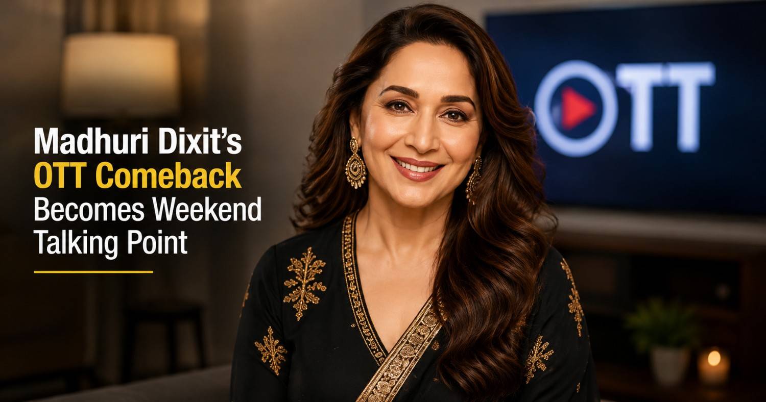Madhuri Dixit during a promotional appearance as discussions around her latest OTT comeback gain momentum among viewers and entertainment audiences.