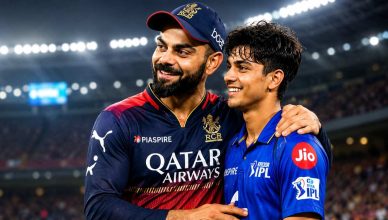 "Virat Kohli applauding IPL's youngest rising star during a match, highlighting the emergence of young cricket talent in the tournament."