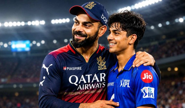 "Virat Kohli applauding IPL's youngest rising star during a match, highlighting the emergence of young cricket talent in the tournament."
