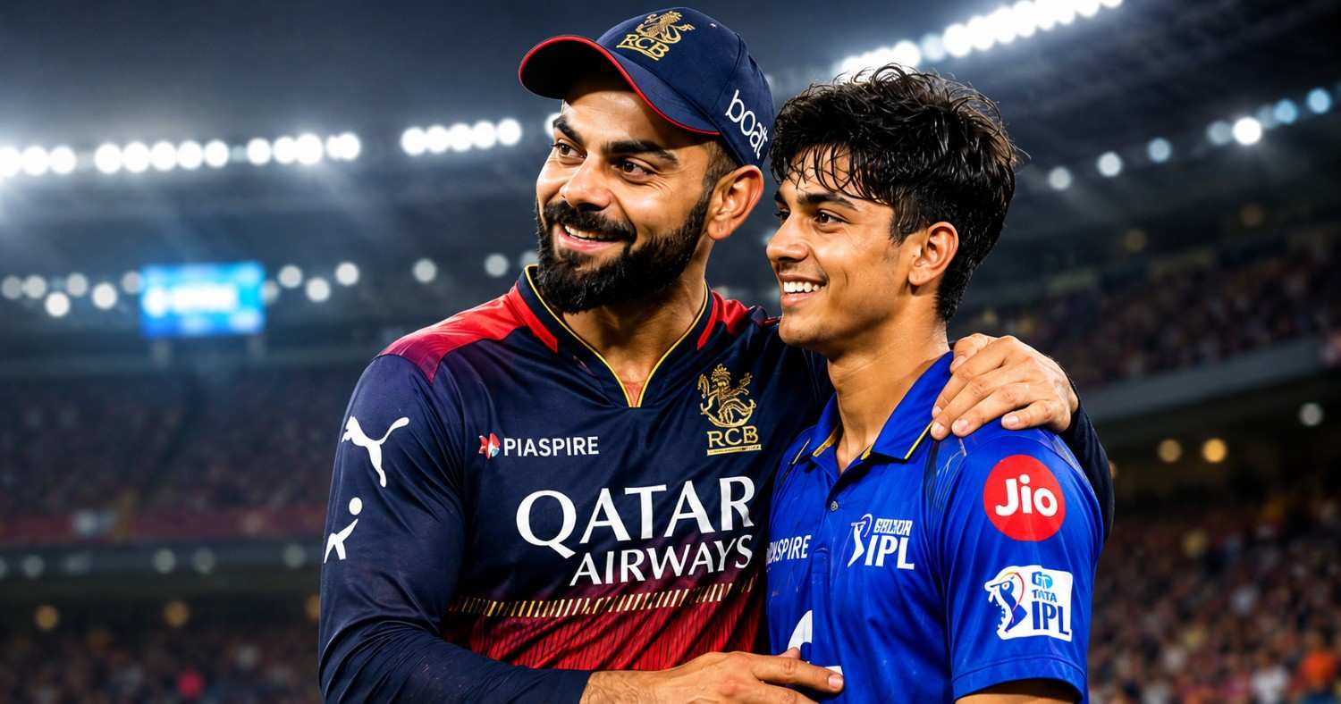 "Virat Kohli applauding IPL's youngest rising star during a match, highlighting the emergence of young cricket talent in the tournament."