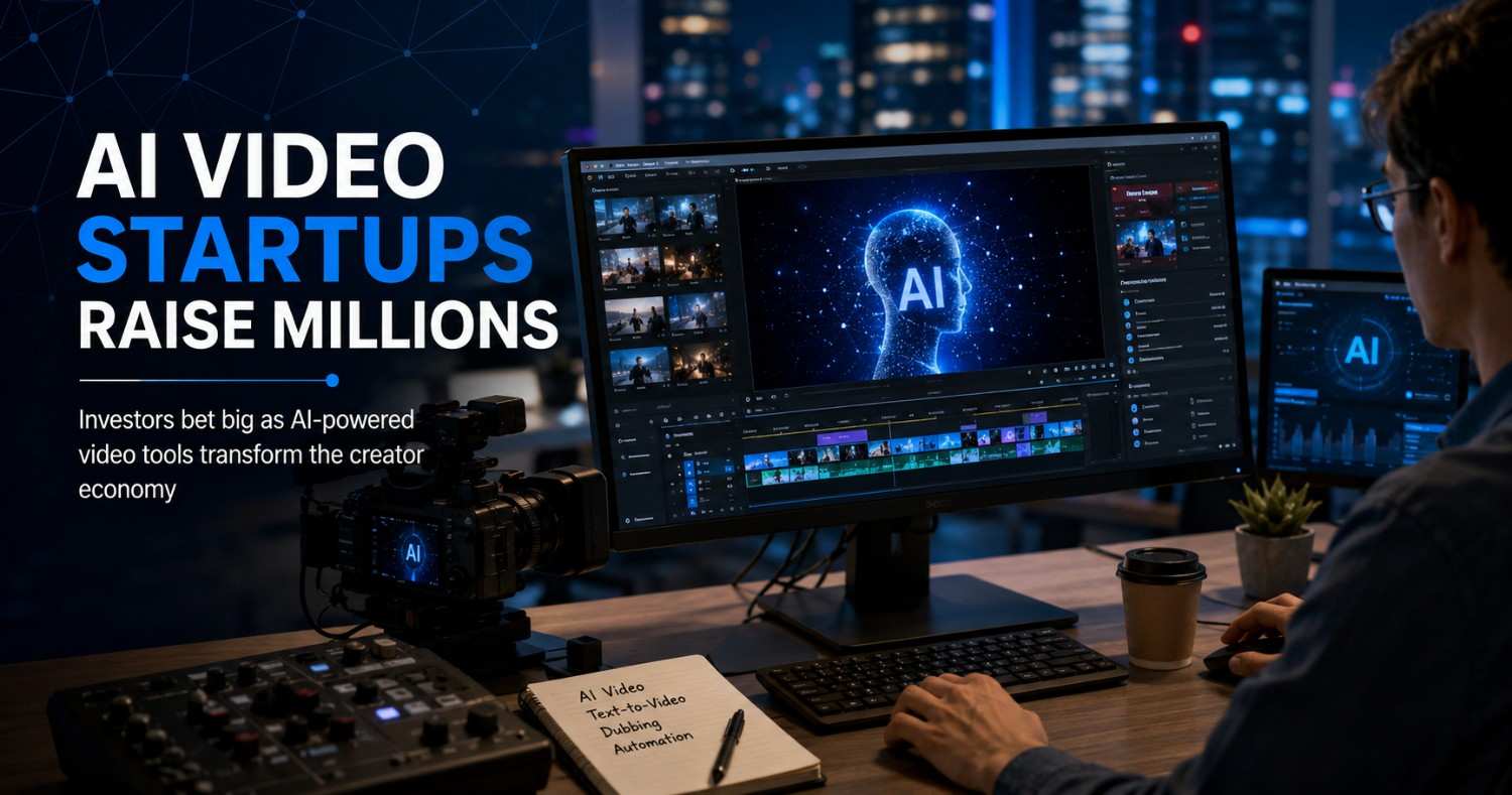 “AI-generated video editing interface displayed on a laptop screen representing the rapid growth of AI video startups and creator economy investments in 2026.”