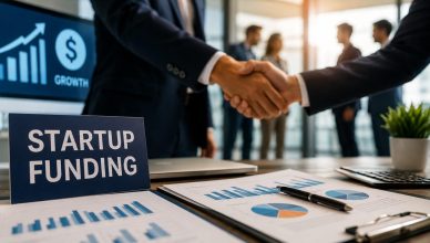 Startup founders and investors discussing a major funding agreement amid changing startup investment trends in India