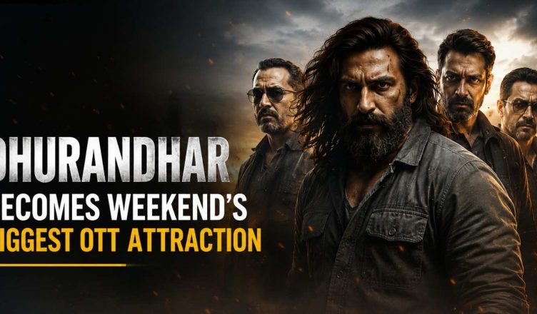 Dhurandhar promotional poster highlighting the film's strong OTT performance and rising weekend streaming viewership.