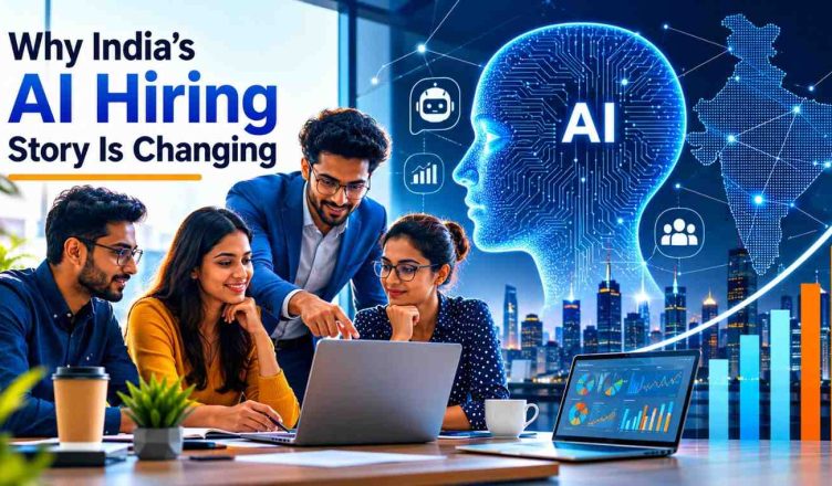 Professionals working with artificial intelligence technologies as India's AI hiring market evolves amid changing workforce demands in 2026.