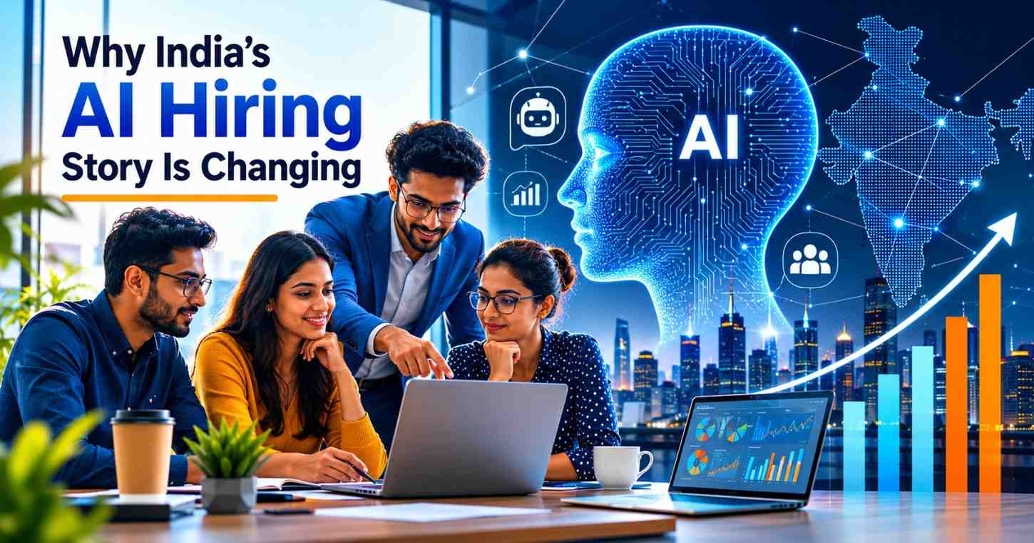 Professionals working with artificial intelligence technologies as India's AI hiring market evolves amid changing workforce demands in 2026.