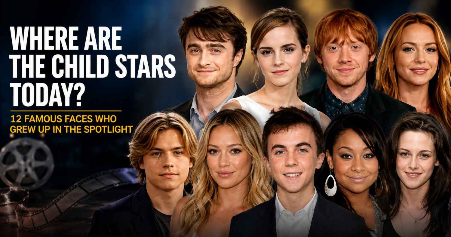 Collage featuring popular child stars from the 2000s alongside their recent appearances, highlighting their journeys from childhood fame to adulthood.